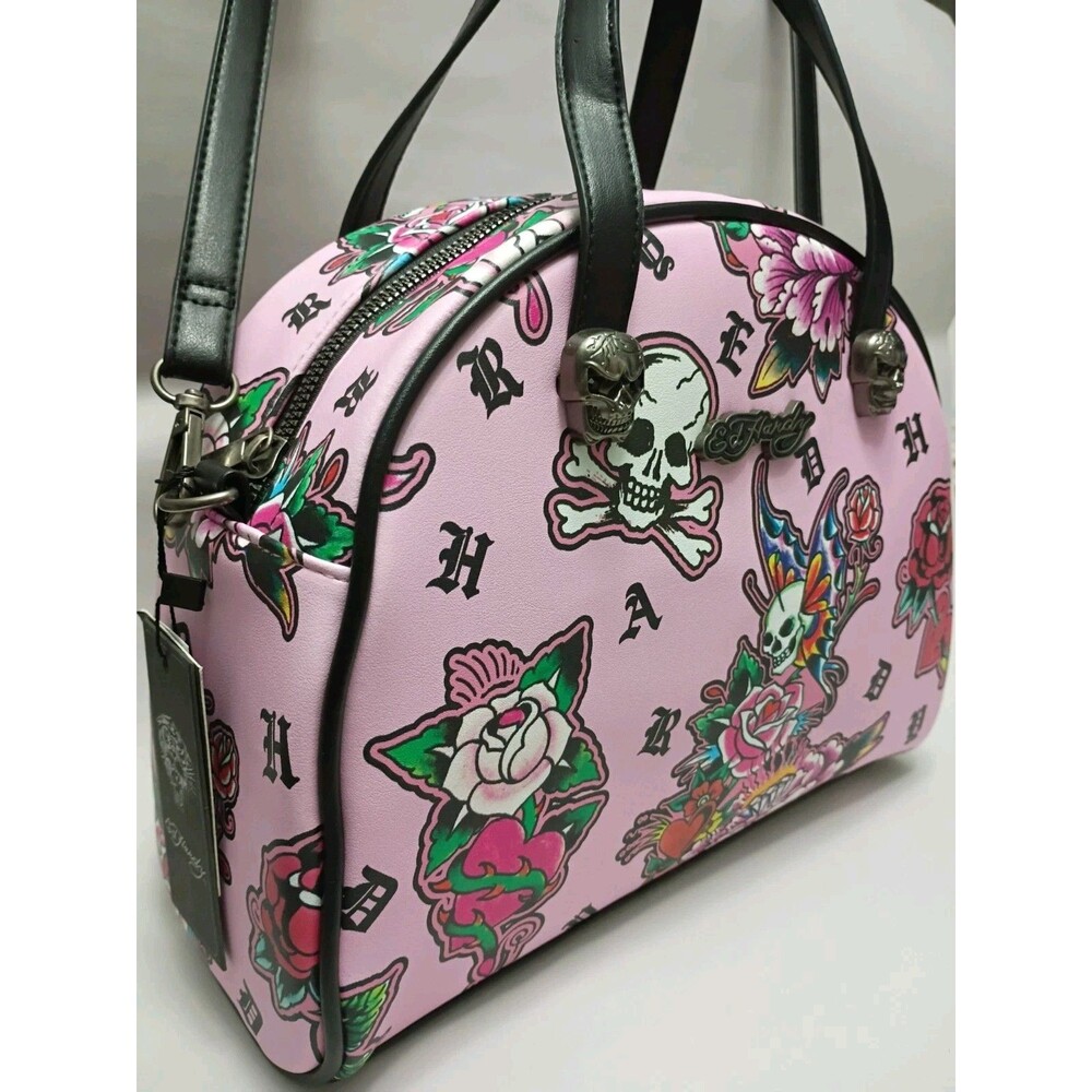 Ed Hardy Vegan Pink Rose Tattoo Insulated Crossbody Lunch Bag